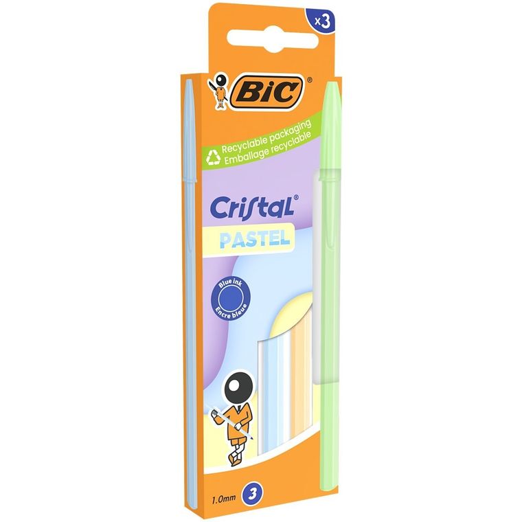 Bic, Cristal Pastel, długopis, niebieski, 3 szt.