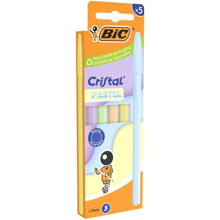 Bic, Cristal Pastel, długopis, niebieski, 5 szt.