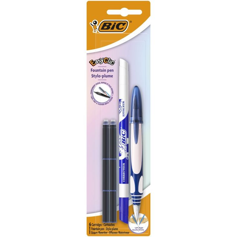 Bic, Easy Clic, pióro wieczne + wkłady i wymazywacz, niebieski