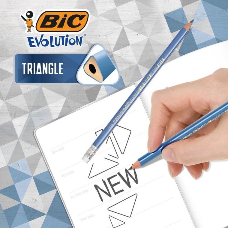 Bic, Evolution Triangle, ołówek z gumką, 3 szt.