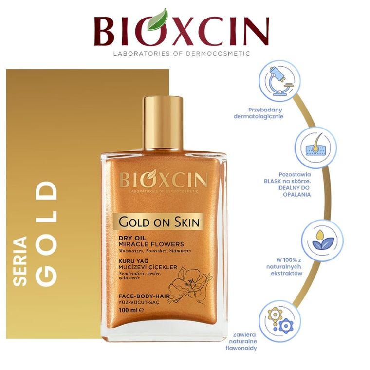 Bioxcin, suchy olejek do skóry, twarzy i włosów, gold, 100 ml