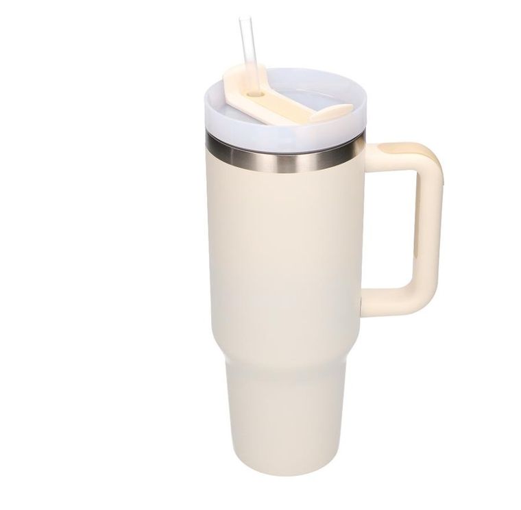 Black Forest, kubek termiczny ze słomką, beżowy, 1200 ml