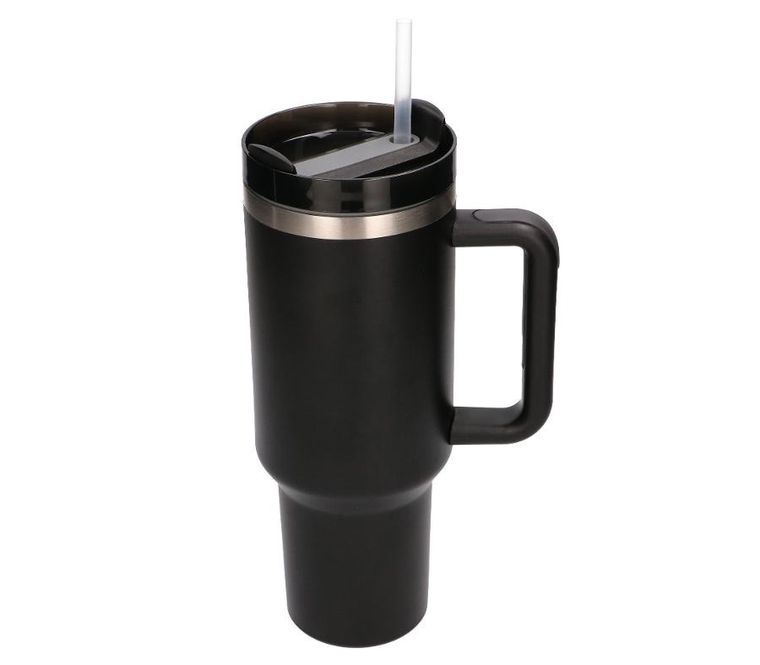 Black Forest, kubek termiczny ze słomką, czarny, 1200 ml