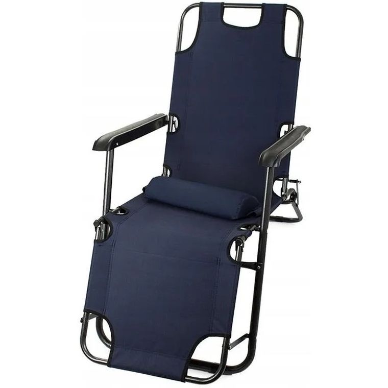 Black Forest, leżak ogrodowy rozkładany z poduszką, granatowy