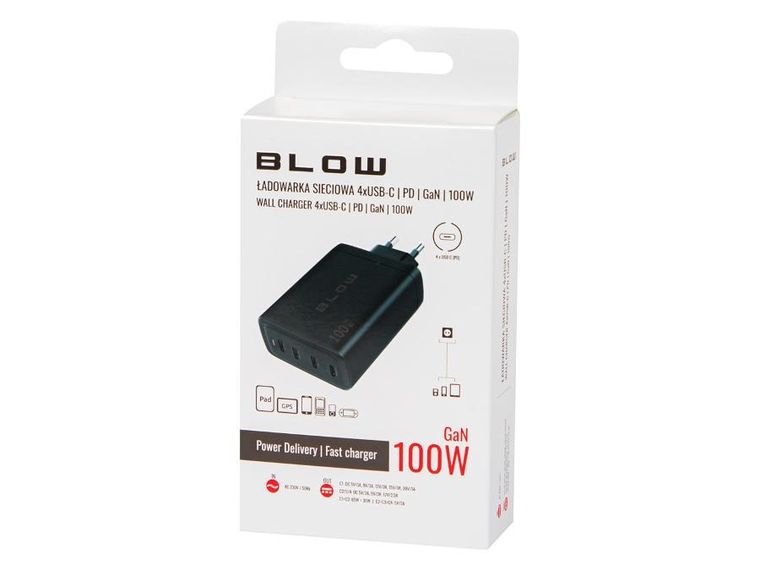 Blow, ładowarka sieciowa, USB-CX4, PD, 100W, GAN, czarna