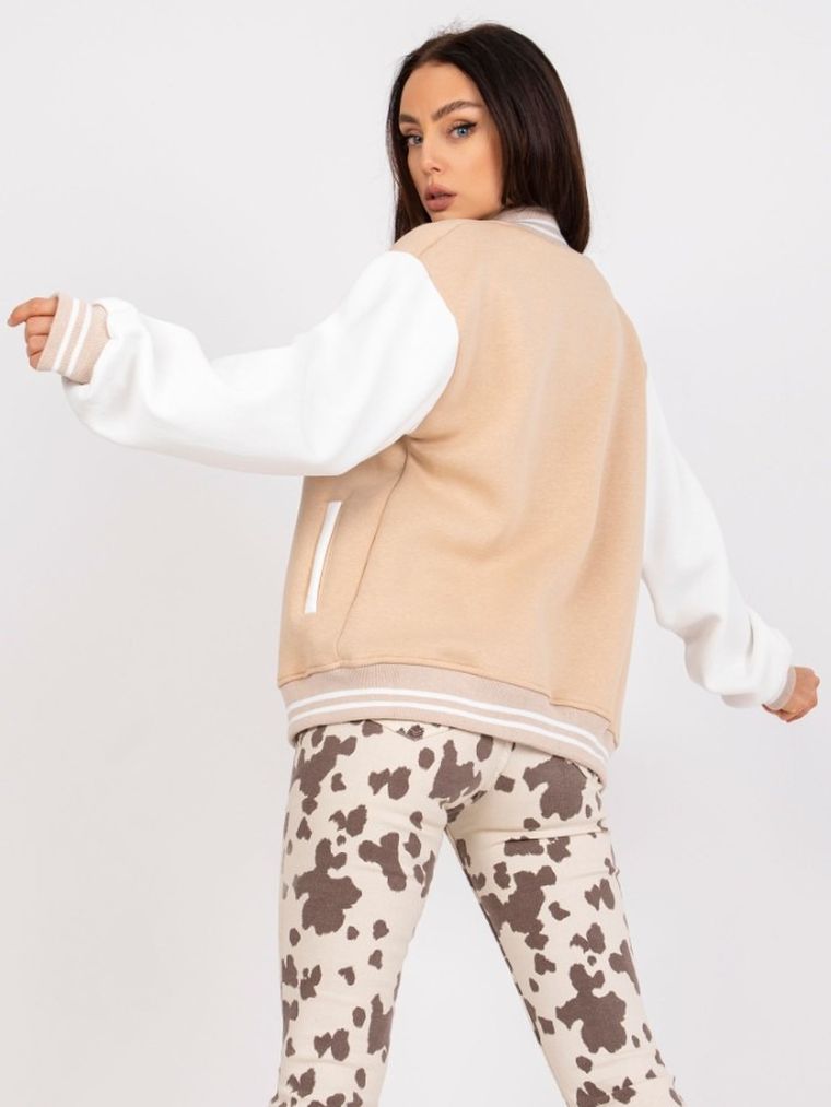 Bluza bomberka damska, rozpinana, beżowa, Ex Moda