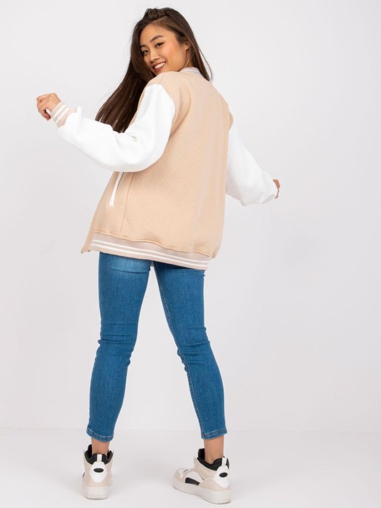 Bluza bomberka damska, rozpinana, beżowa, Ex Moda