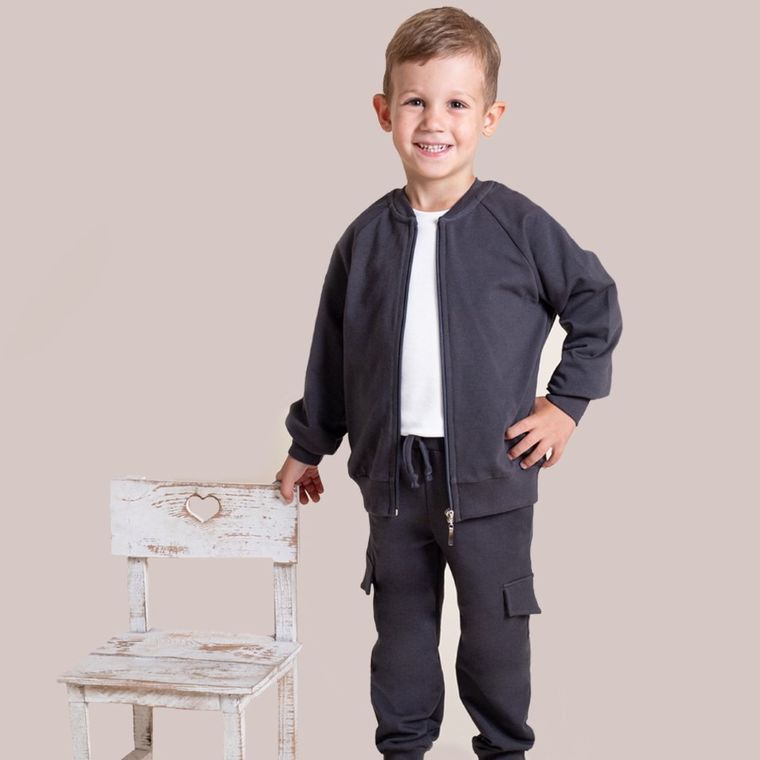 Bluza chłopięca, rozpinana, grafitowa, Nicol