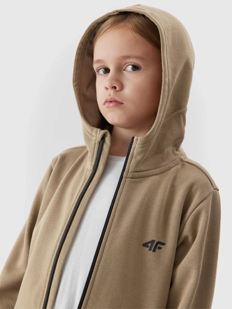 Bluza chłopięca z kapturem, rozpinana, beżowa, 4F