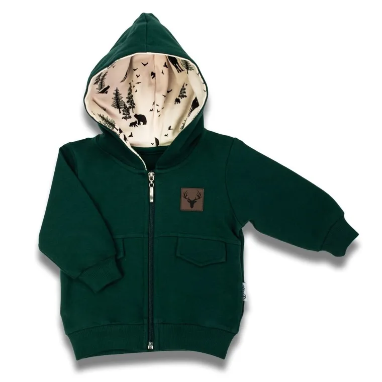 Bluza chłopięca z kapturem, rozpinana, beżowo-zielona, Nicol