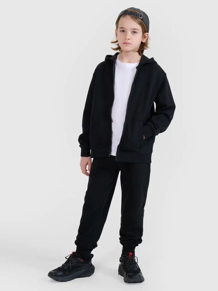 Bluza chłopięca z kapturem, rozpinana, czarna, 4F