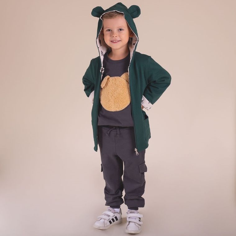 Bluza chłopięca z kapturem, rozpinana, dwustronna, beżowo-zielona, Nicol