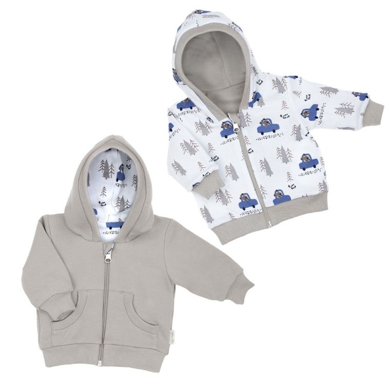 Bluza chłopięca z kapturem, rozpinana, dwustronna, szara, Nicol