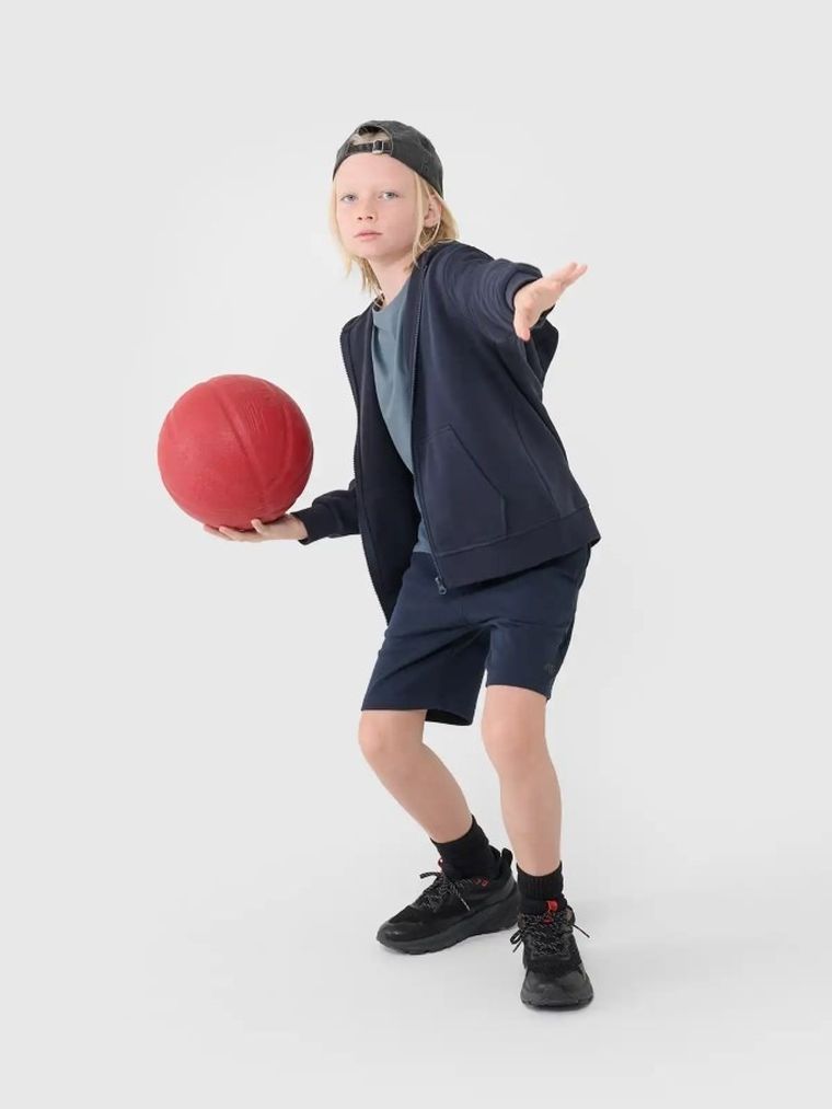 Bluza chłopięca z kapturem, rozpinana, granatowa, 4F