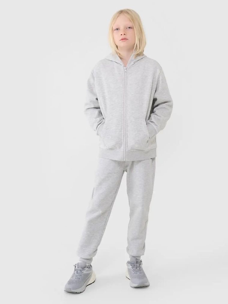 Bluza chłopięca z kapturem, rozpinana, szara, 4F