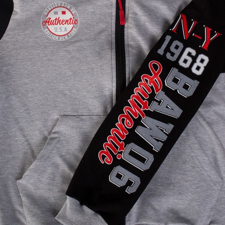 Bluza chłopięca z kapturem, rozpinana, szaro-czarna, Tup Tup