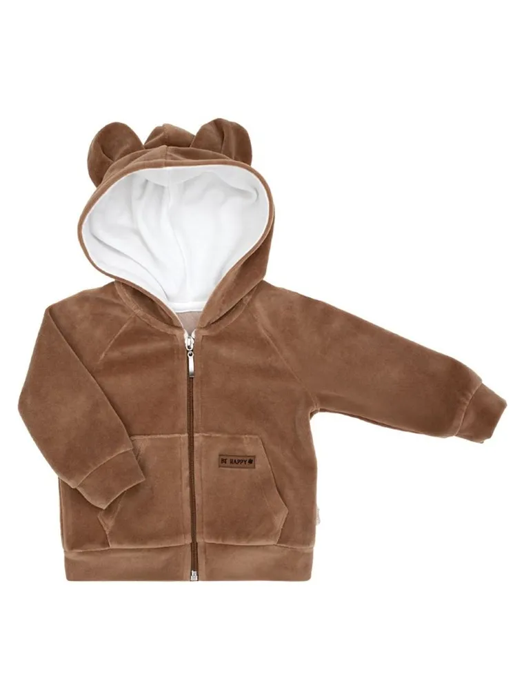 Bluza chłopięca z kapturem, rozpinana, welurowa, brązowa, Nicol