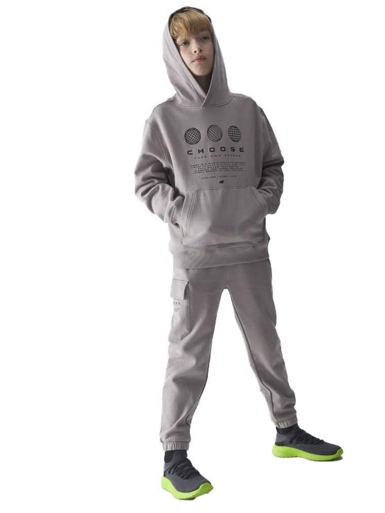 Bluza chłopięca z kapturem, szara, 4F