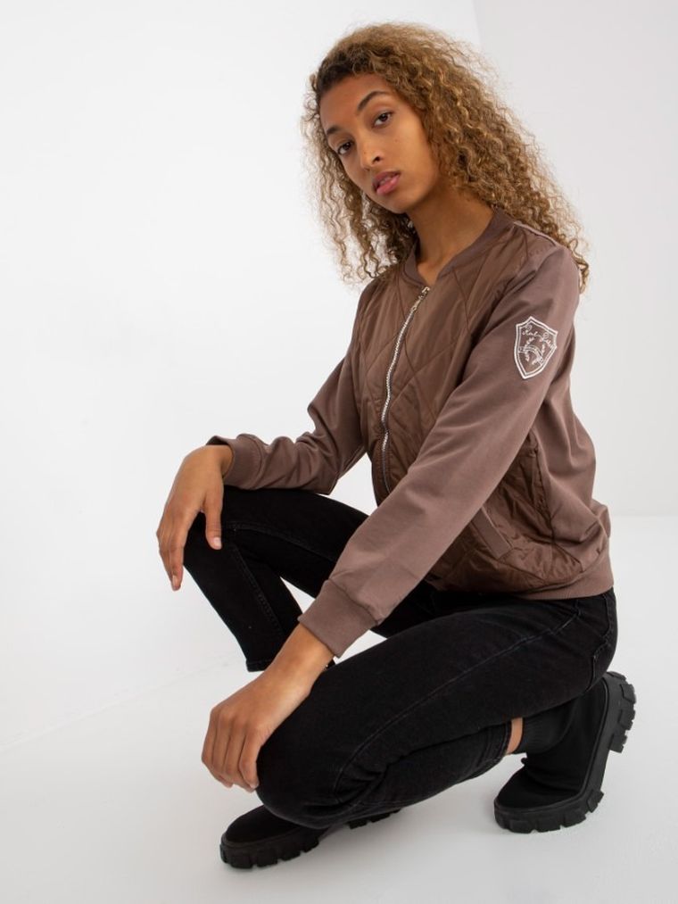 Bluza damska, rozpinana, brązowa, Rue Paris