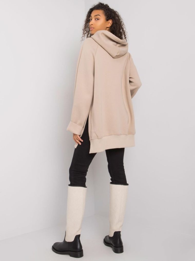 Bluza damska z kapturem, beżowa, Rue Paris