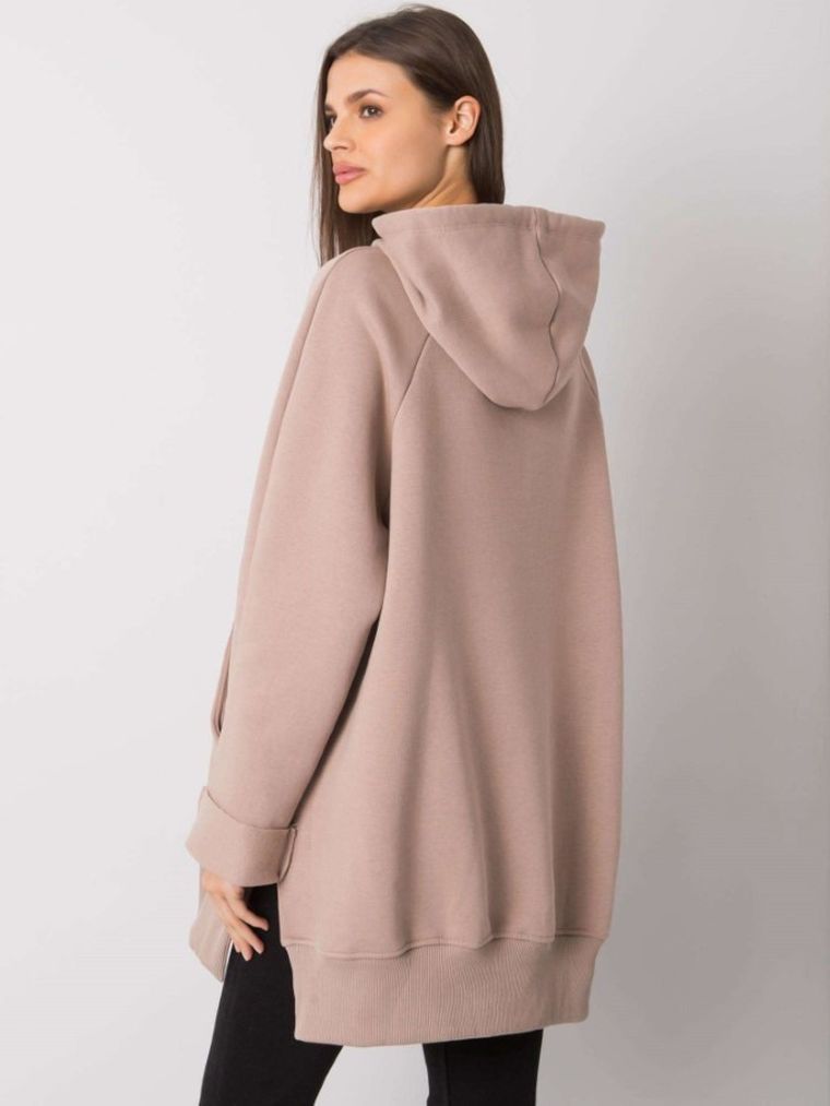 Bluza damska z kapturem, beżowa, Rue Paris