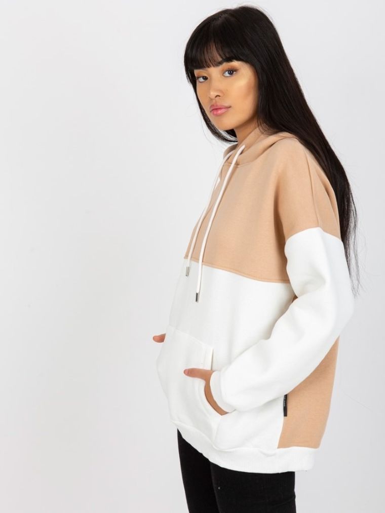 Bluza damska z kapturem, beżowa, Rue paris