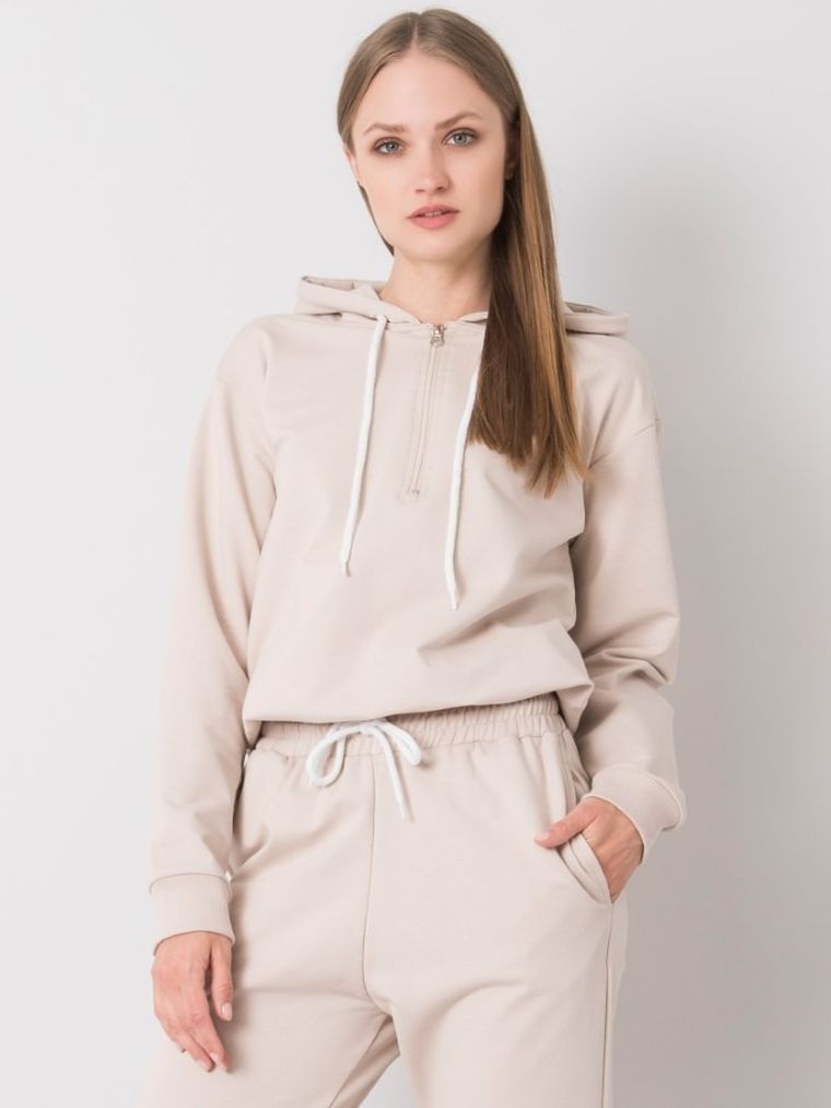 Bluza damska z kapturem, beżowa, Sublevel
