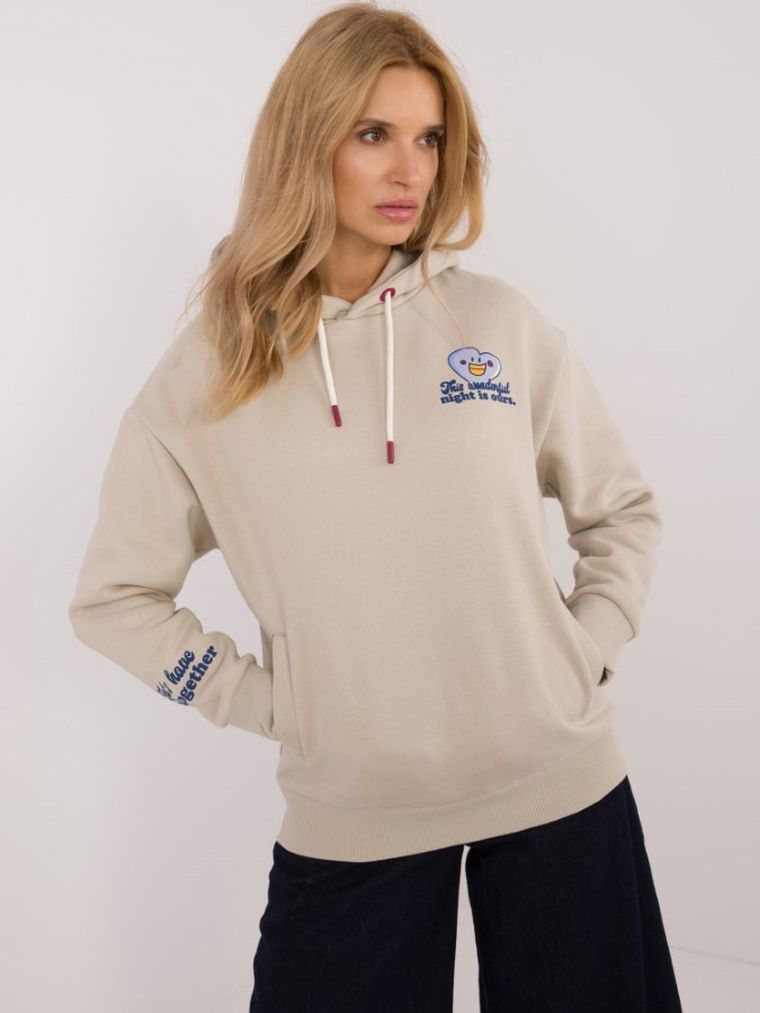 Bluza damska z kapturem, beżowa, Sublevel