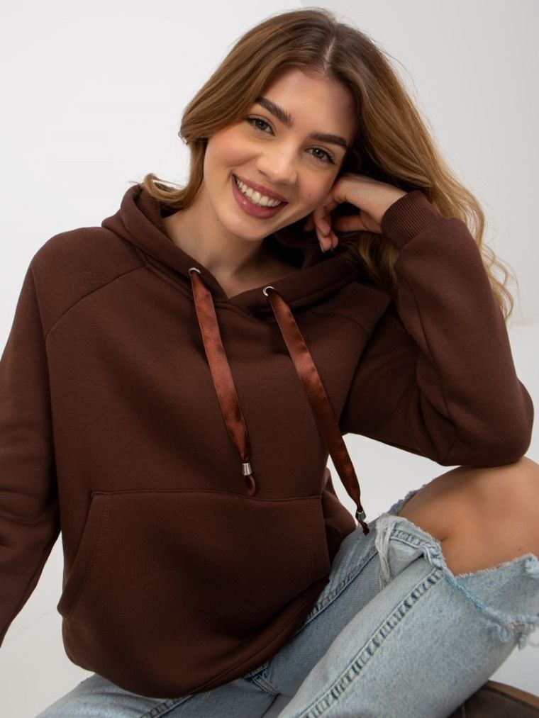 Bluza damska z kapturem, brązowa, Och Bella