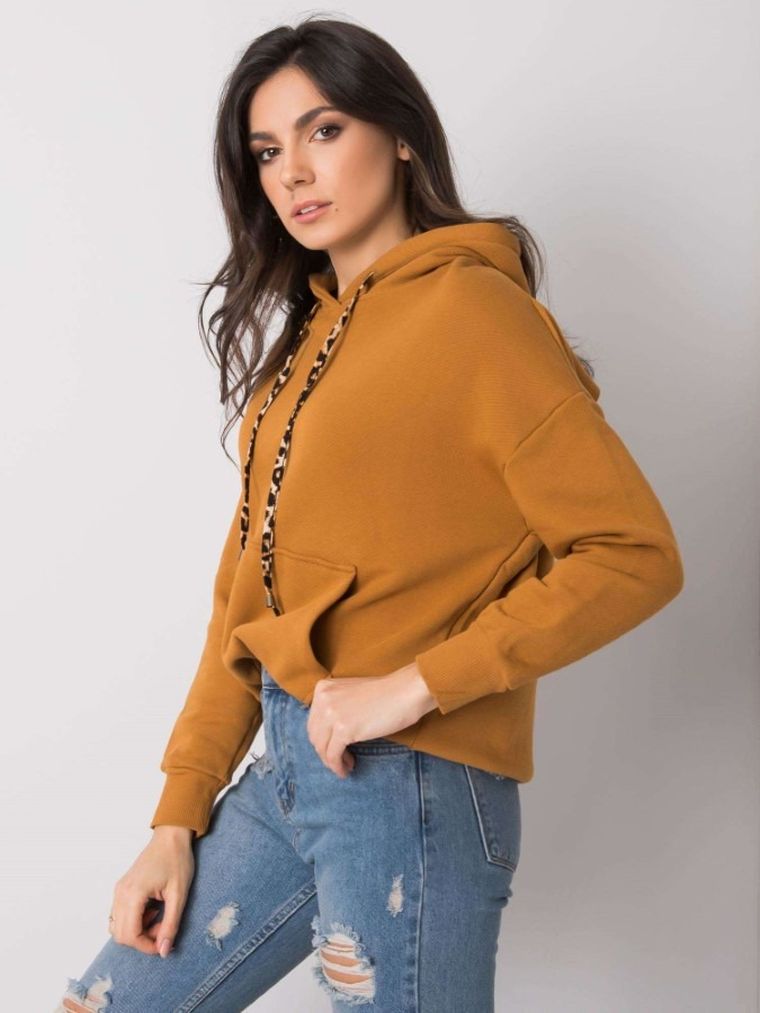 Bluza damska z kapturem, brązowa, Rue Paris