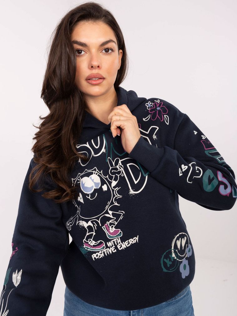 Bluza damska z kapturem, granatowa, Sublevel