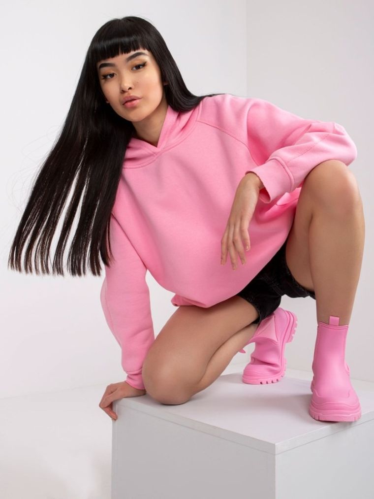 Bluza damska z kapturem, różowa, Ex Moda