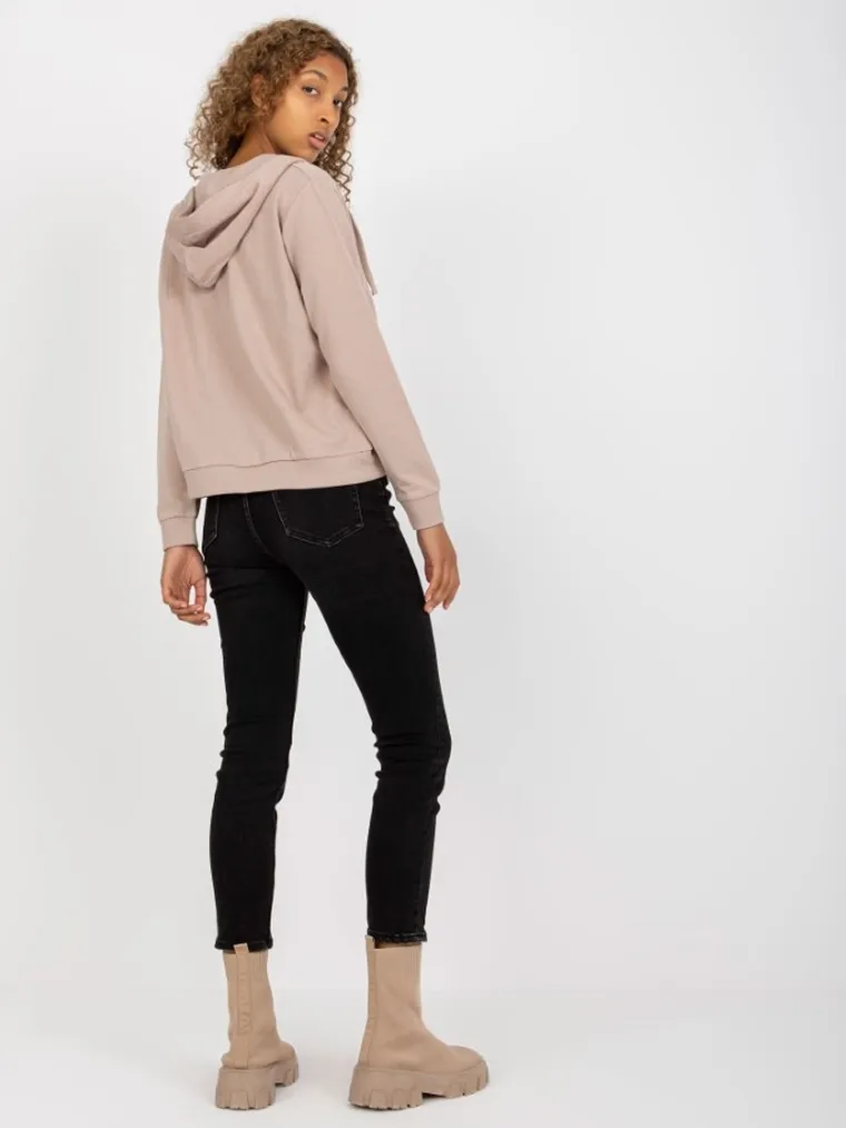 Bluza damska z kapturem, rozpinana, beżowa, Basic Feel Good