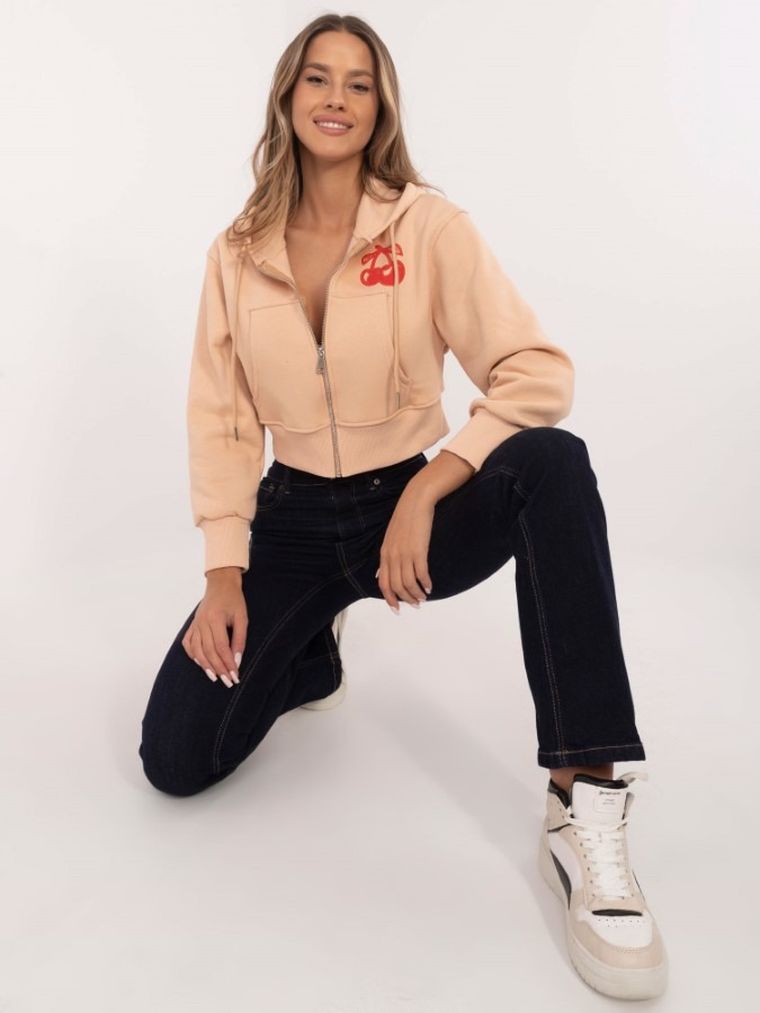 Bluza damska z kapturem, rozpinana, beżowa, Calimera