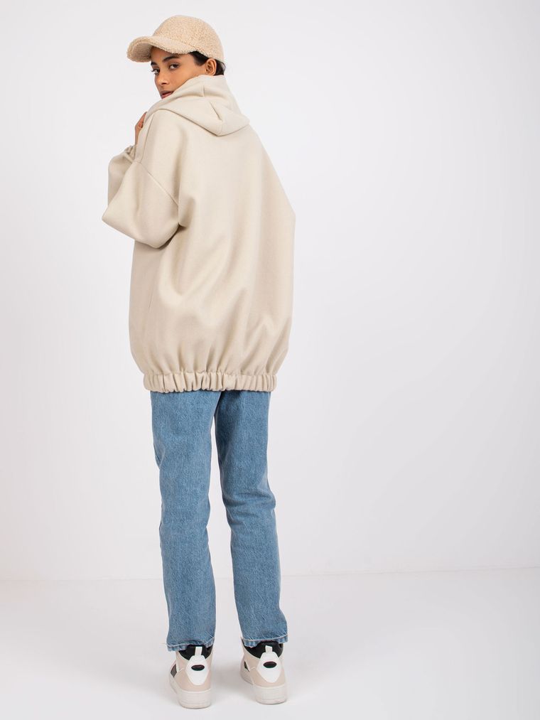 Bluza damska z kapturem, rozpinana, beżowa, Italy Moda