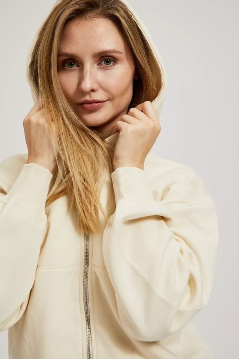 Bluza damska z kapturem, rozpinana, beżowa, Moodo