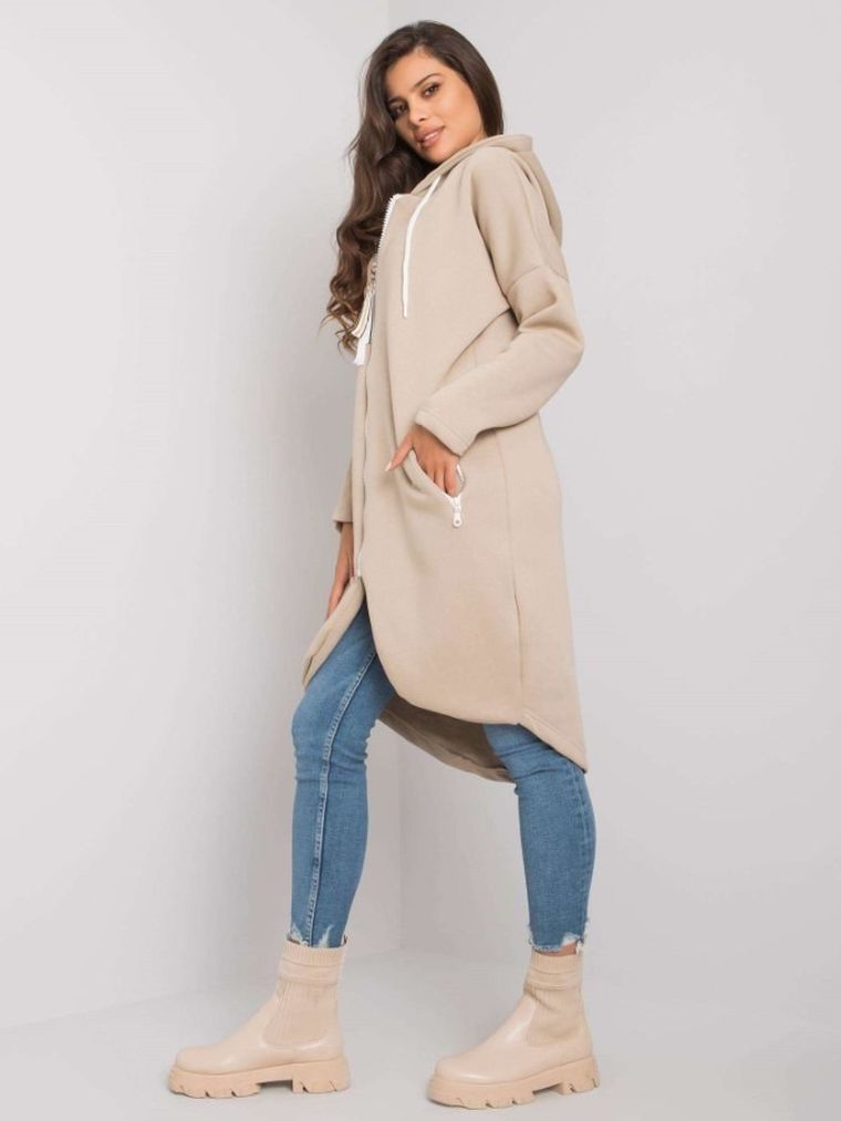 Bluza damska z kapturem, rozpinana, beżowa, Relevance