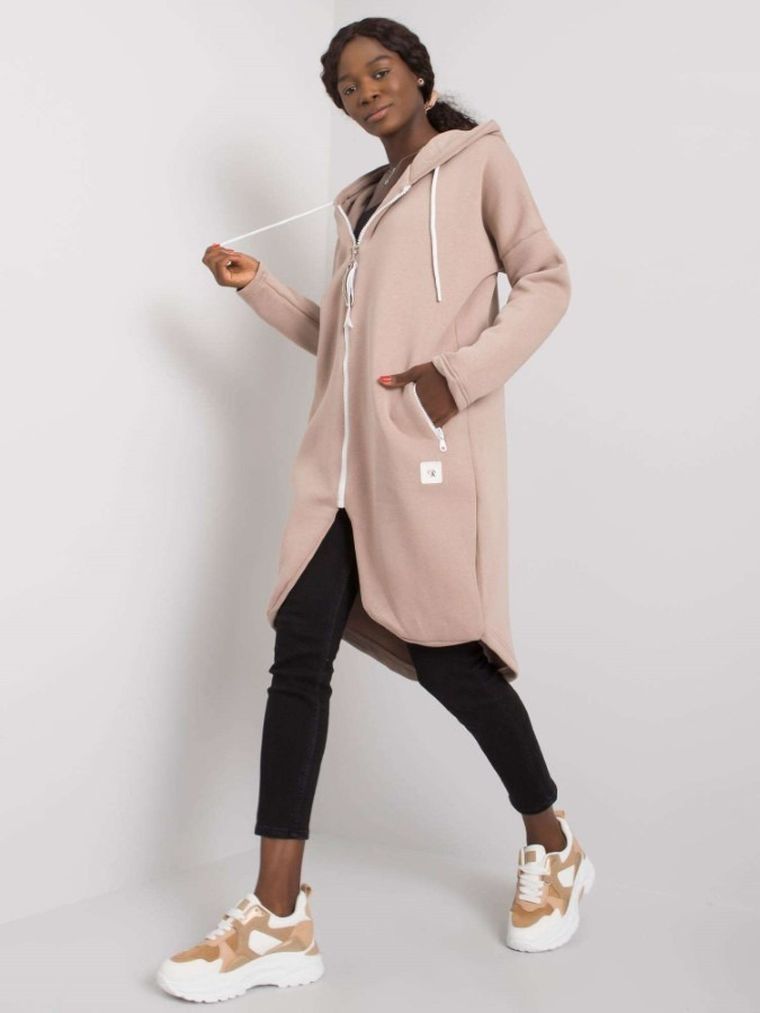 Bluza damska z kapturem, rozpinana, beżowa, Relevance