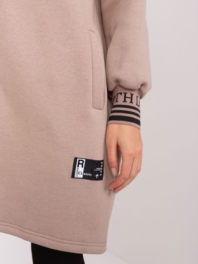 Bluza damska z kapturem, rozpinana, beżowa, Relevance