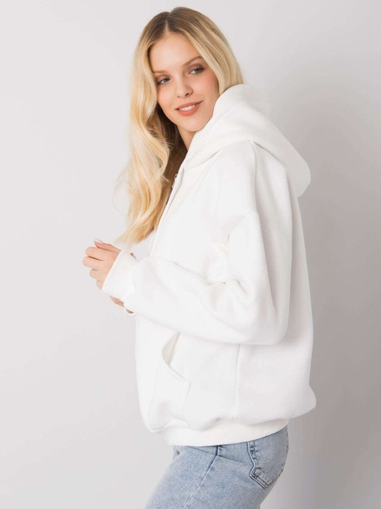 Bluza damska z kapturem, rozpinana, biała, Ex Moda