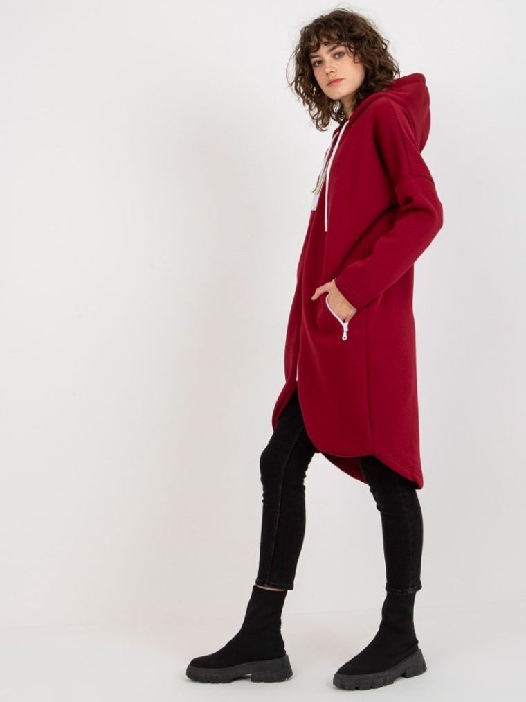 Bluza damska z kapturem, rozpinana, bordowa, Relevance