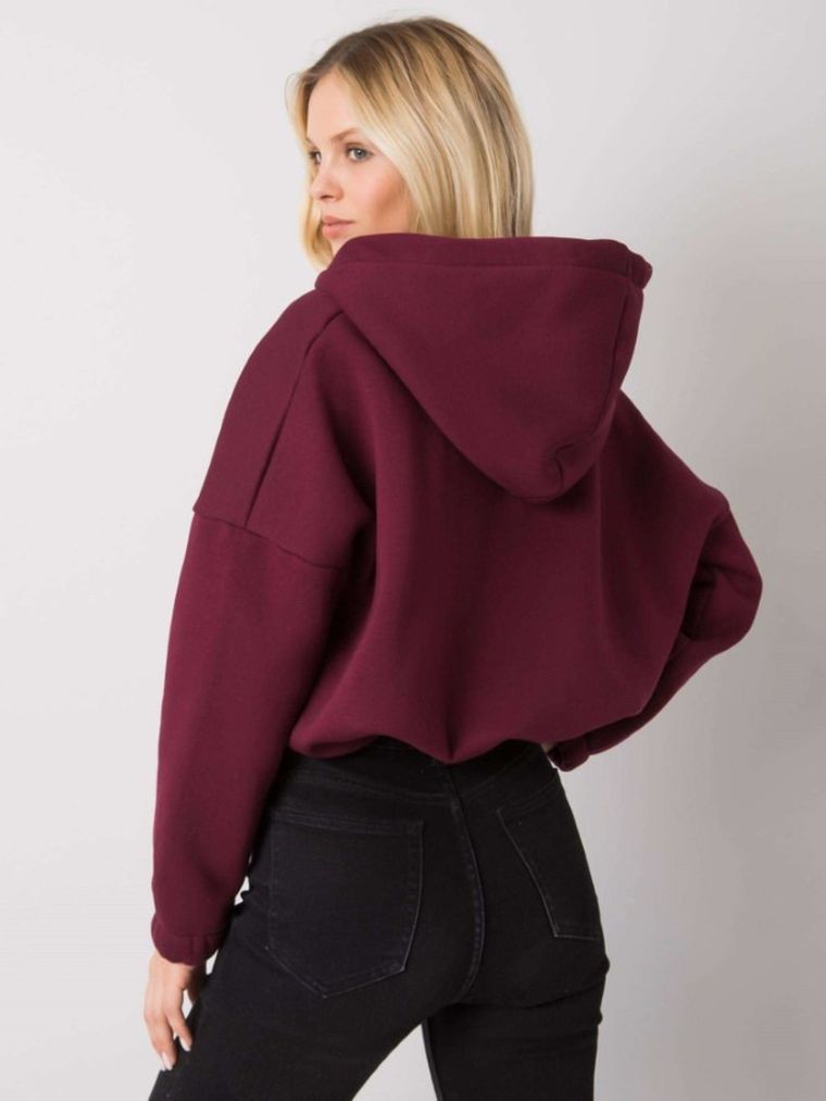 Bluza damska z kapturem, rozpinana, bordowa, Rue Paris
