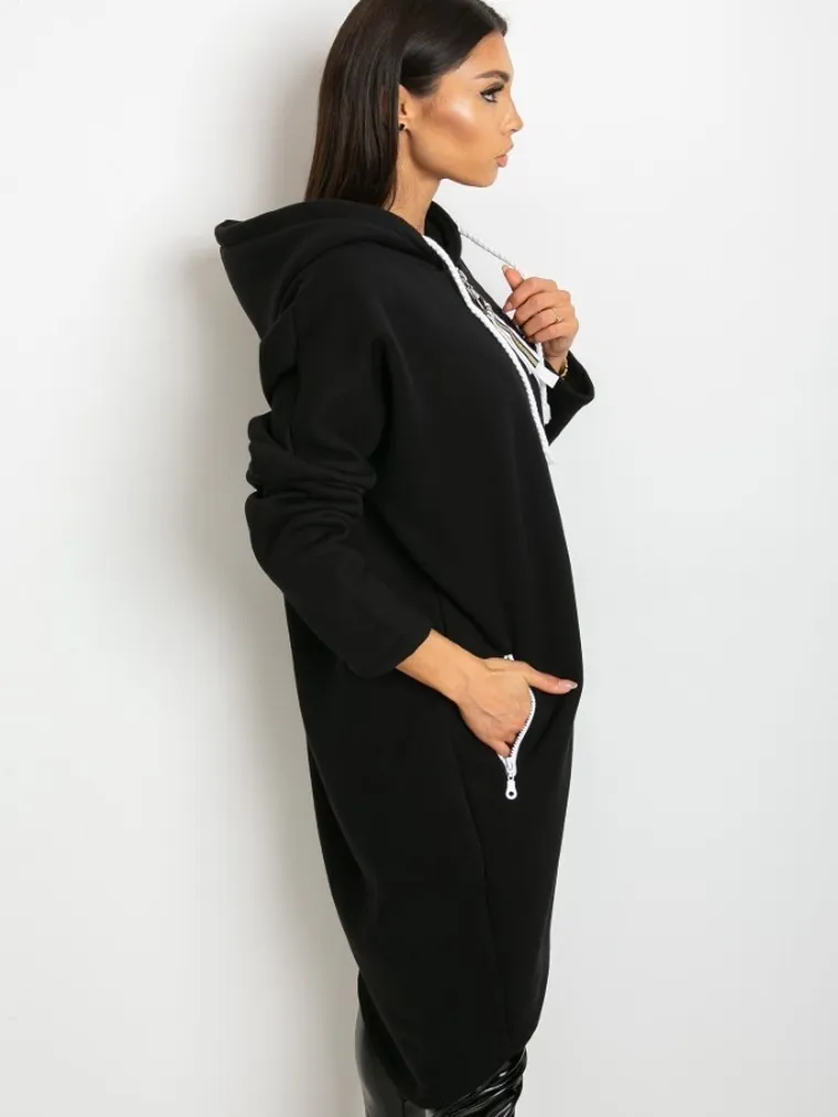 Bluza damska z kapturem, rozpinana, czarna, Relevance