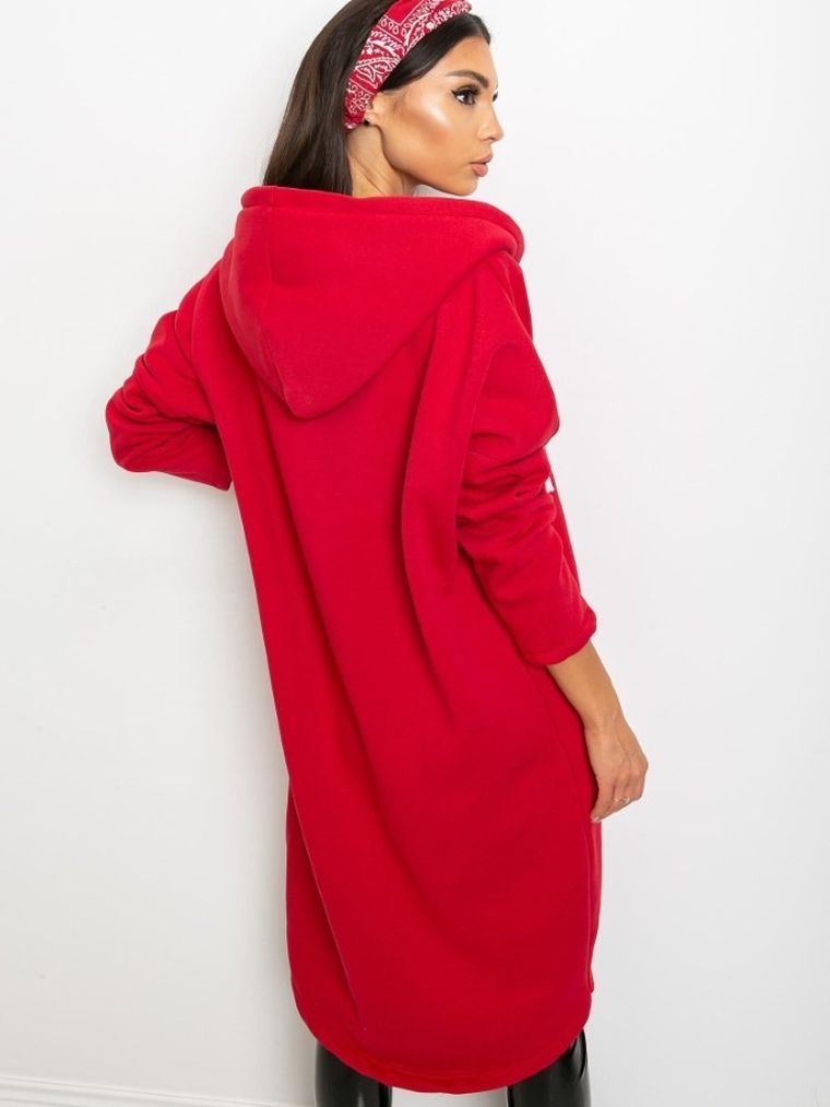 Bluza damska z kapturem, rozpinana, czerwona, Relevance