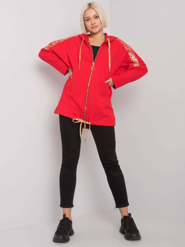 Bluza damska z kapturem, rozpinana, czerwona, Relevance