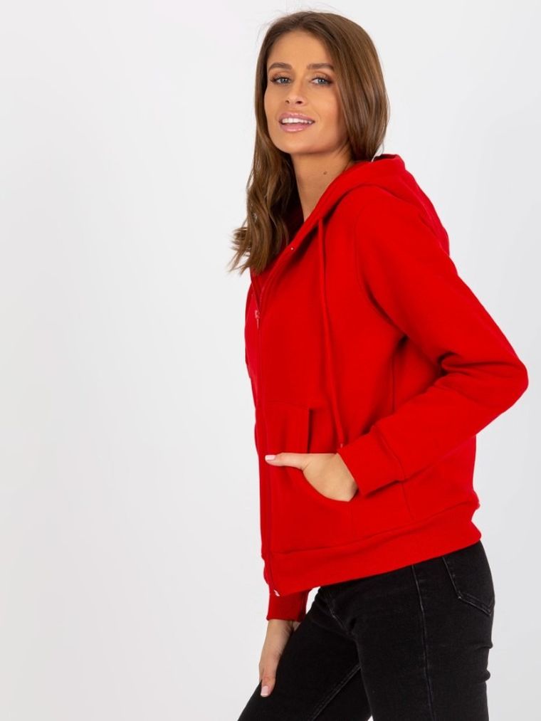 Bluza damska z kapturem, rozpinana, czerwona, Rue Paris