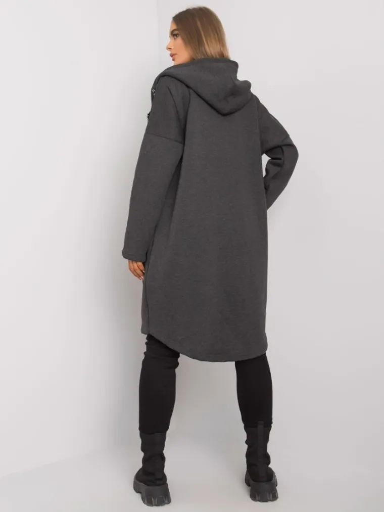 Bluza damska z kapturem, rozpinana, grafitowa, Rue Paris