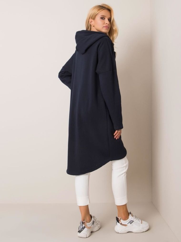 Bluza damska z kapturem, rozpinana, granatowa, Rue Paris