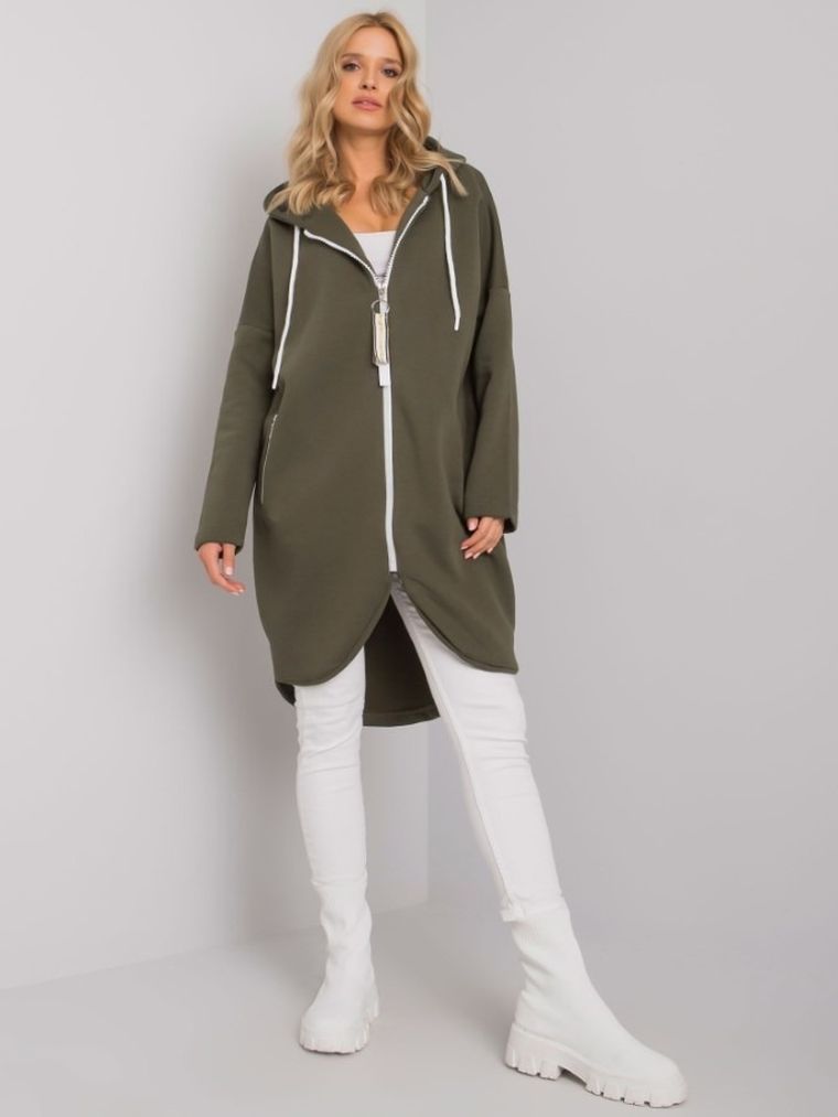 Bluza damska z kapturem, rozpinana, khaki, Relevance