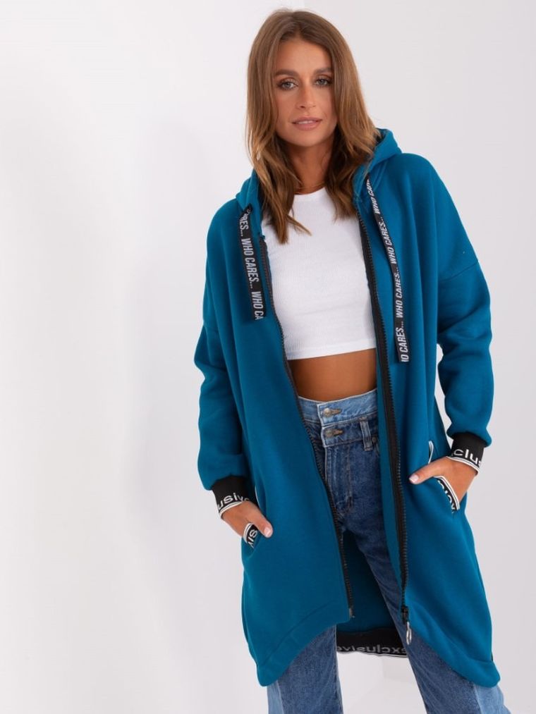 Bluza damska z kapturem, rozpinana, niebieska, Relevance
